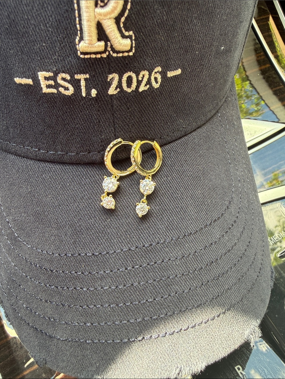 Gold Heart Drop Hoop Earrings - Sparkling Moissanite